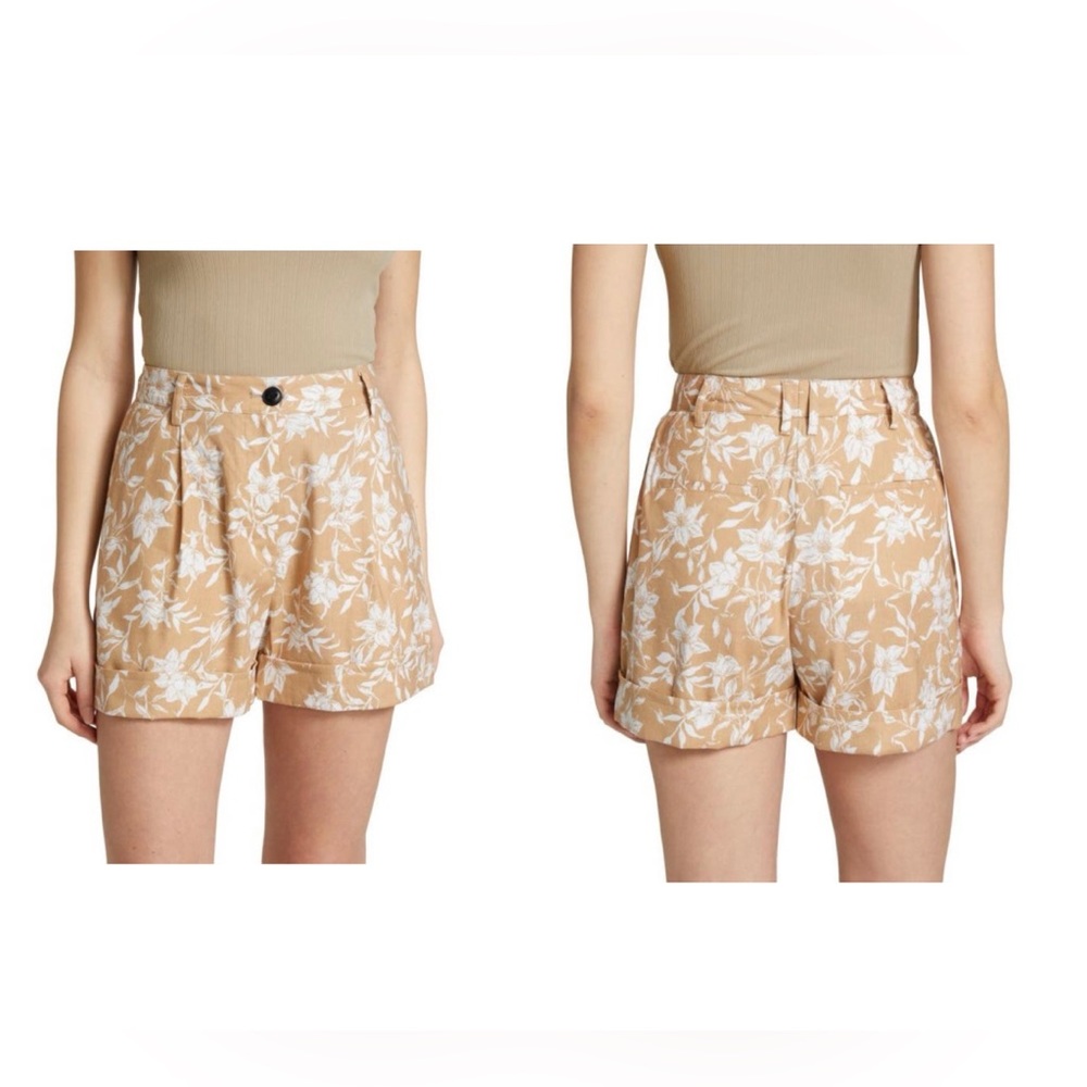 Rag & Bone Ivy Tan Printed Floral Linen Blend Cuffed Shorts Size 4